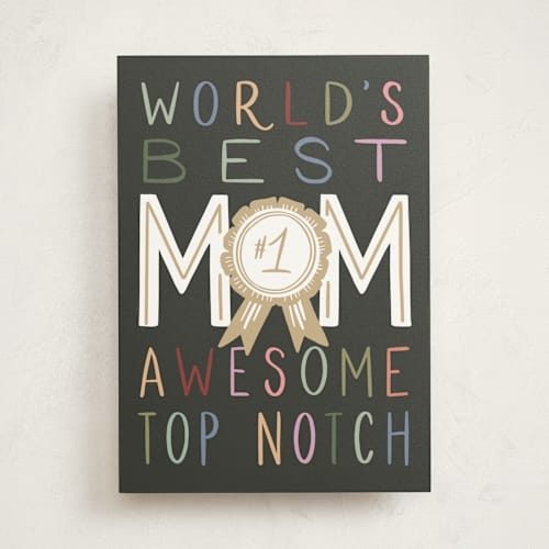 This is a midnight mothers day cards with standard by Alethea and Ruth called #1 mom ribbon printing on signature in greeting cards