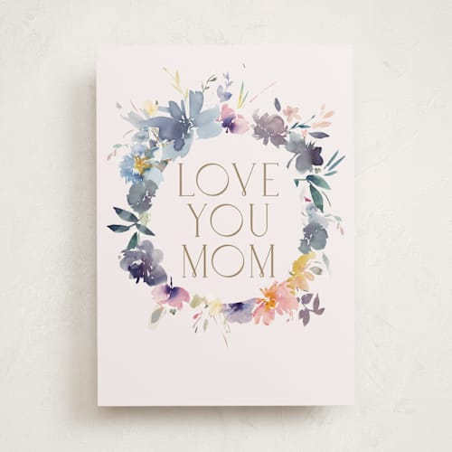 This is a periwinkle mothers day cards with standard by Lori Wemple called floral wisp printing on signature in greeting cards