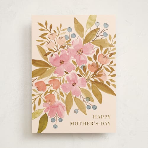 This is a marigold mothers day cards with standard by Lauren Jinhee called watercolor floral printing on signature in greeting cards