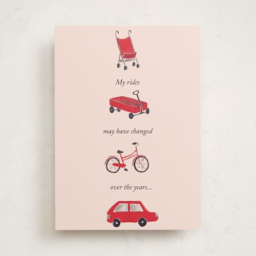 This is a blush mothers day cards with standard by Monica Hees called rides printing on signature in greeting cards