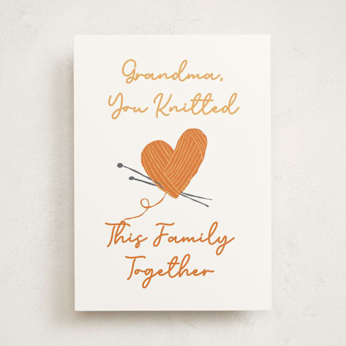 This is a tangerine mothers day cards with standard by Fathima Aziz called grandma knitted family printing on signature in greeting cards