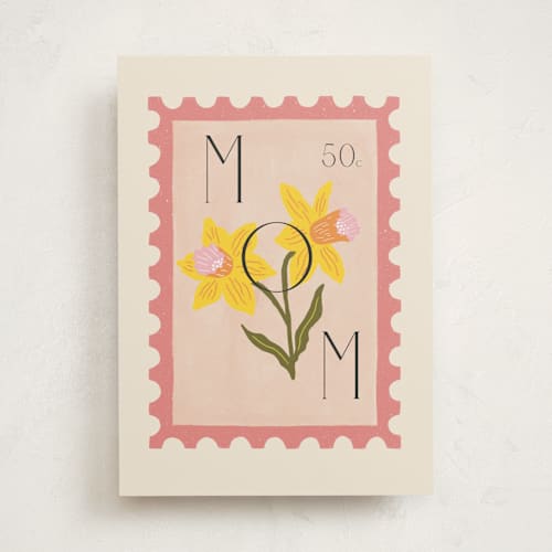 This is a blush mothers day cards with standard by Nazia Hyder called daffodil postage printing on signature in greeting cards