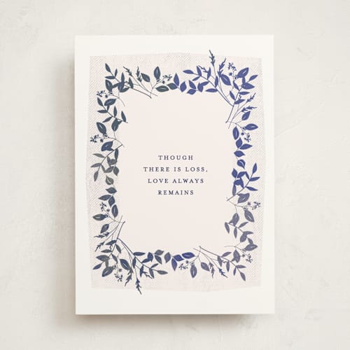 This is a navy sympathy cards with standard by Haley Warner called love remains printing on signature in greeting cards