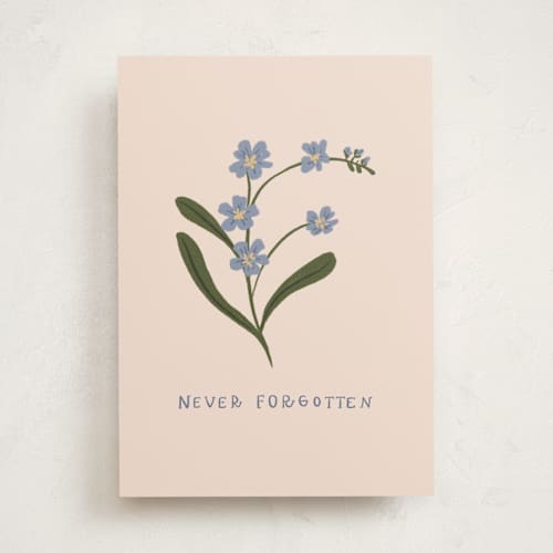 This is a cream sympathy cards with standard by Janna Sue Design called forget me not printing on signature in greeting cards