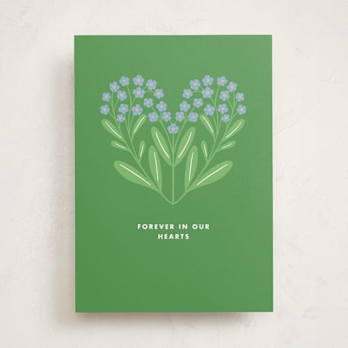 This is a grass sympathy cards with standard by mo kelley called forget me knot heart printing on signature in greeting cards