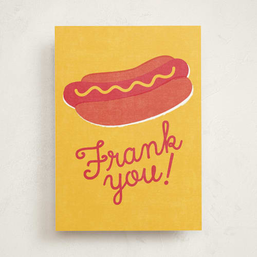 This is a mustard greeting cards with standard by Jessie Steury called frank you printing on signature in greeting cards