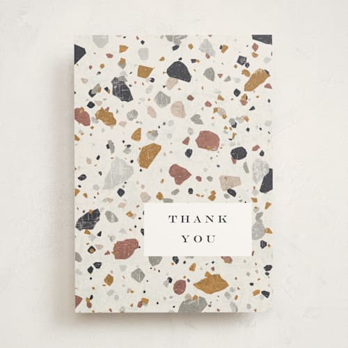 This is a stone greeting cards with standard by Amy Payne called terrazzo printing on signature in greeting cards