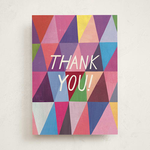This is a raspberry greeting cards with standard by melanie mikecz called triangle thank you printing on signature in greeting cards