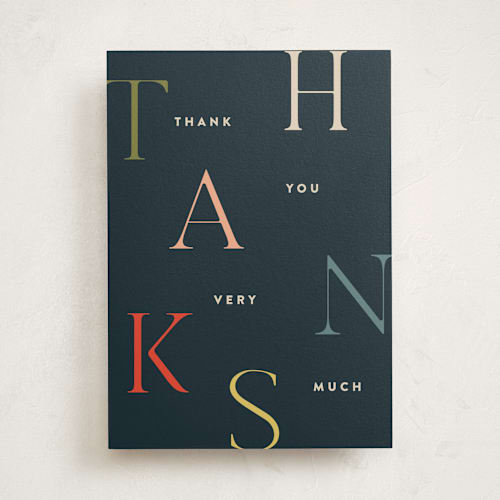 This is a navy greeting cards with standard by Pixel and Hank called color thanks printing on signature in greeting cards