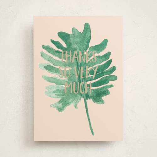 This is a forest greeting cards with standard by Erika Firm called monstera leaf thanks printing on signature in greeting cards
