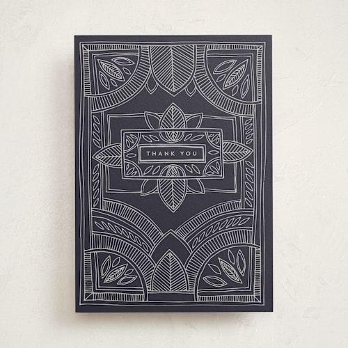 This is a navy greeting cards with standard by Katharine Watson called deco thanks printing on signature in greeting cards