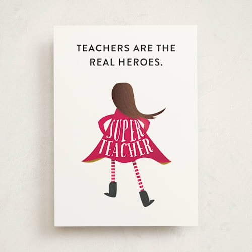 This is a cherry greeting cards with standard by Grace Kreinbrink called superhero teacher printing on signature in greeting cards
