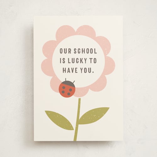 This is a ladybug greeting cards with standard by Amber Barkley called the flower and the ladybug invitation printing on signature in greeting cards