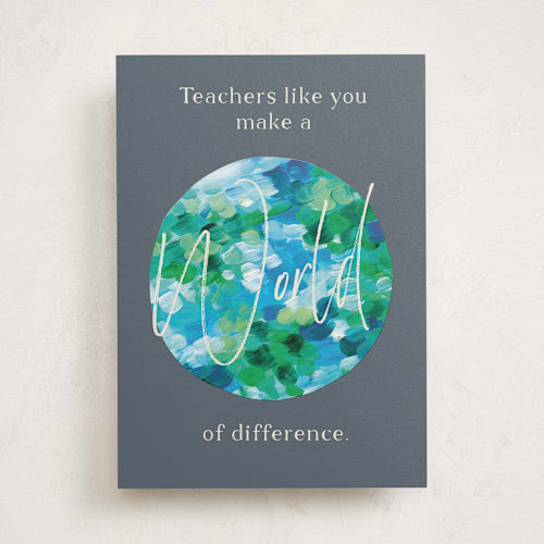 This is a navy greeting cards with standard by Holly Whitcomb called painted earth printing on signature in greeting cards