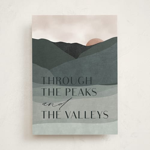 This is a charcoal greeting cards with standard by Erin German called peaks and valleys printing on signature in greeting cards
