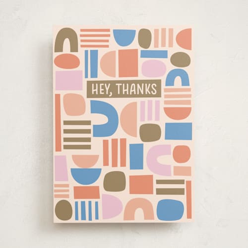 This is a coral greeting cards with standard by Kara James called hey thanks printing on signature in greeting cards