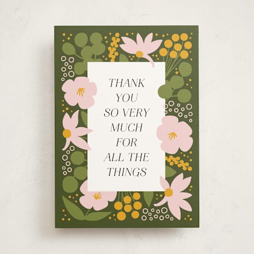 This is a leaf greeting cards with standard by Genna Blackburn called all the things printing on signature in greeting cards