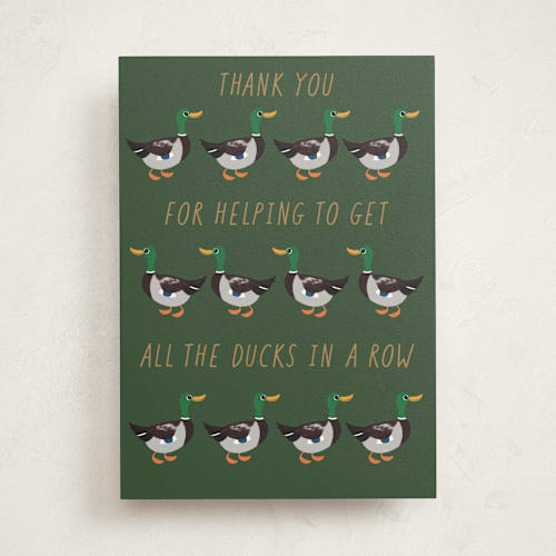 This is a hunter greeting cards with standard by Heather Schertzer called ducks in a row printing on signature in greeting cards