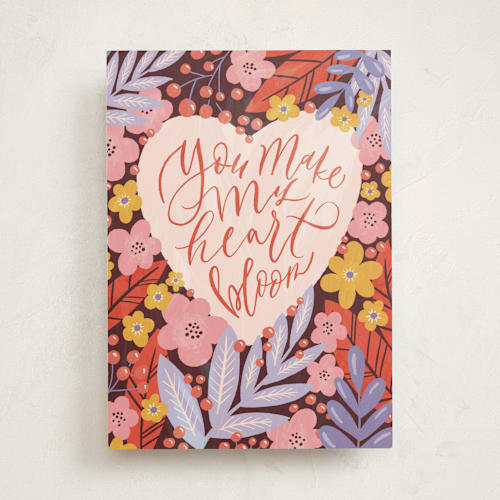 This is a rainbow valentines day cards with standard by Anastasia Makarova called blooming heart printing on signature in greeting cards