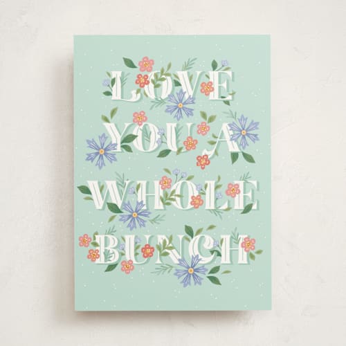 This is a seafoam valentines day cards with standard by Paper Raven Co. called a whole bunch printing on signature in greeting cards
