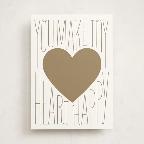 This is a gold valentines day cards with standard by Baumbirdy called happy heart of gold printing on signature in greeting cards