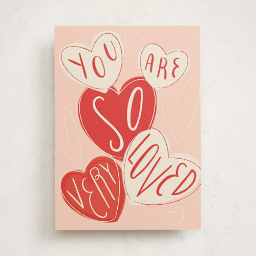 This is a blush valentines day cards with standard by Gwen Bedat called so very loved printing on signature in greeting cards