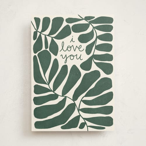 This is a evergreen valentines day cards with standard by Kelly Watkins called love leaves printing on signature in greeting cards