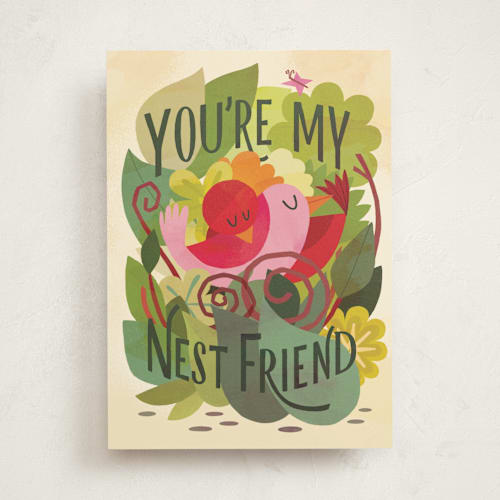 This is a leaves valentines day cards with standard by Morgan Ramberg called you're my nest friend printing on signature in greeting cards