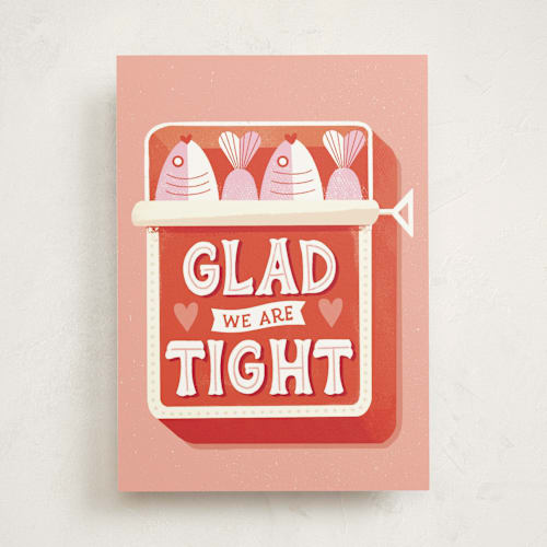 This is a salmon valentines day cards with standard by Jess Miller Draws called glad we are tight printing on signature in greeting cards