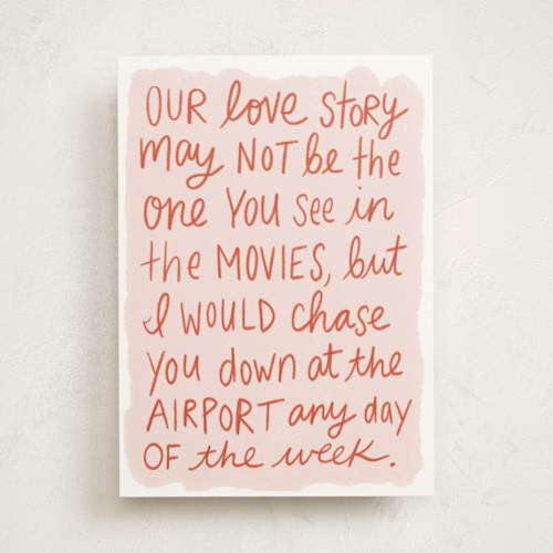 This is a blush valentines day cards with standard by Inkblot Design called real love story printing on signature in greeting cards
