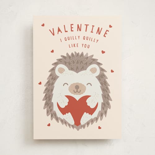 This is a cream valentines day cards with standard by Starry Lane Studio called i quilly like you printing on signature in greeting cards