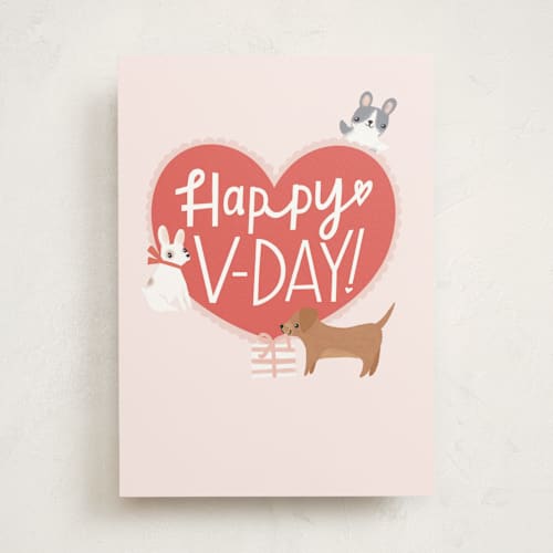 This is a blush valentines day cards with standard by Itsy Belle Studio called v-day pups printing on signature in greeting cards