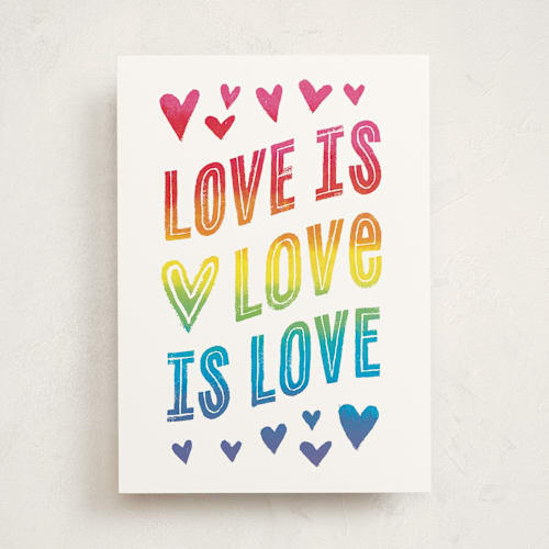 This is a scarlet valentines day cards with standard by Hooray Creative called love is love is love printing on signature in greeting cards