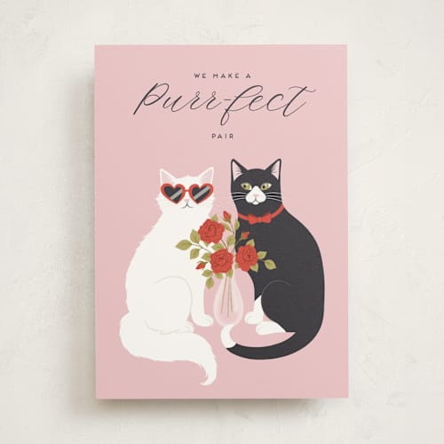 This is a rose quartz valentines day cards with standard by Jamie Alexander called purr-fect pair printing on signature in greeting cards
