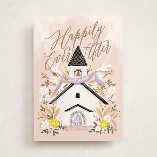 This is a blush wedding cards with standard by Ana Sharpe called little chapel printing on signature in greeting cards