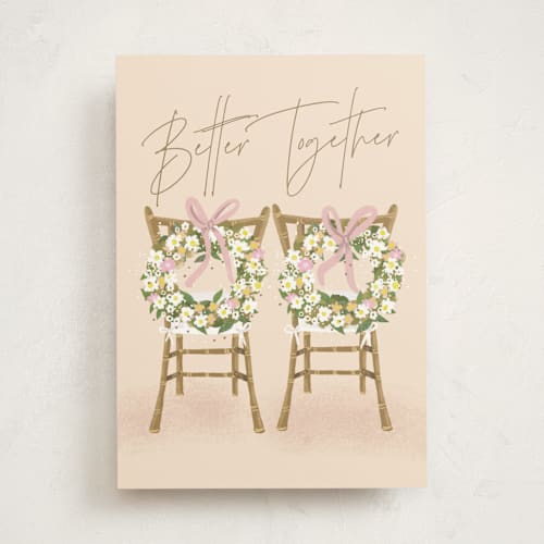 This is a cream wedding cards with standard by Ana Sharpe called happy duo printing on signature in greeting cards
