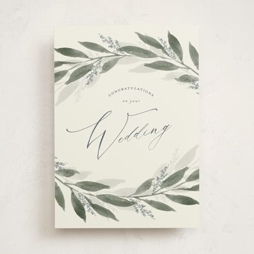 This is a sage wedding cards with standard by Stacey Meacham called garden branches printing on signature in greeting cards