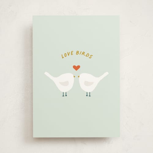 This is a mint wedding cards with standard by taylorVdesign called love birds printing on signature in greeting cards