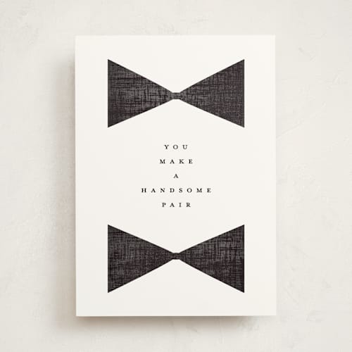 This is a tuxedo wedding cards with standard by Gwen Bedat called beau tied printing on signature in greeting cards