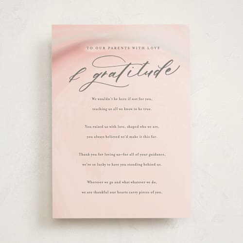 This is a blush wedding cards with standard by Kamala Nahas called love and gratitude printing on signature in greeting cards