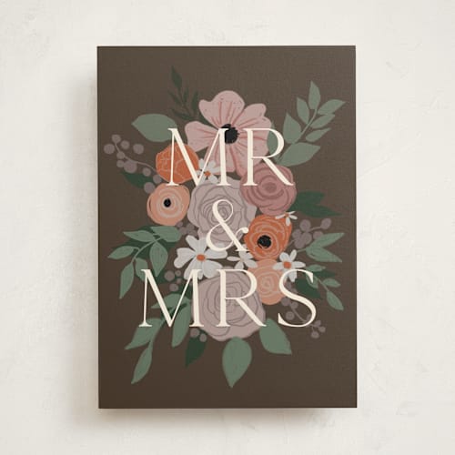 This is a garden wedding cards with standard by Cass Loh called mr and mrs printing on signature in greeting cards