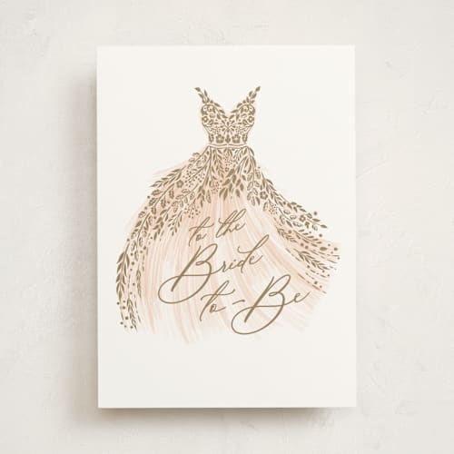 This is a blush wedding cards with standard by Paper Sun Studio called here comes the bride printing on signature in greeting cards