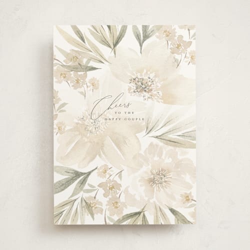 This is a cream wedding cards with standard by Wildfield Paper Co called elegant peony printing on signature in greeting cards
