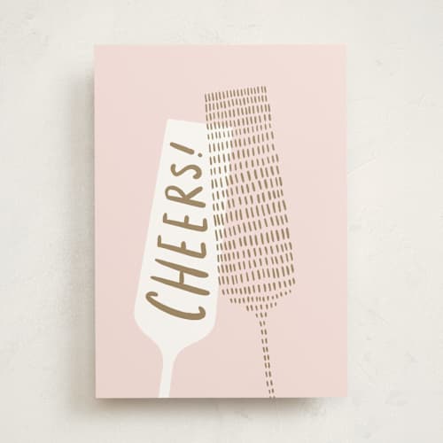 This is a blush wedding cards with standard by Kelly Williams called cheers glass printing on signature in greeting cards