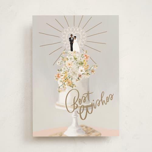 This is a mist wedding cards with standard by Marabou Design called best wishes wedding cake printing on signature in greeting cards