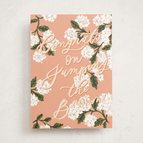This is a rosebud wedding cards with standard by Marabou Design called jumping the broom printing on signature in greeting cards