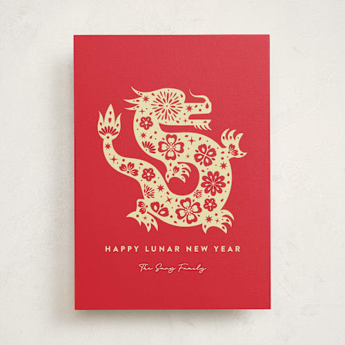 This is a garnet chinese new year cards by Maria Alou called dragon lunar year printing on signature in standard
