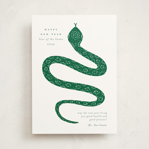 This is a emerald chinese new year cards by Ani Somi called new year snake printing on signature in standard