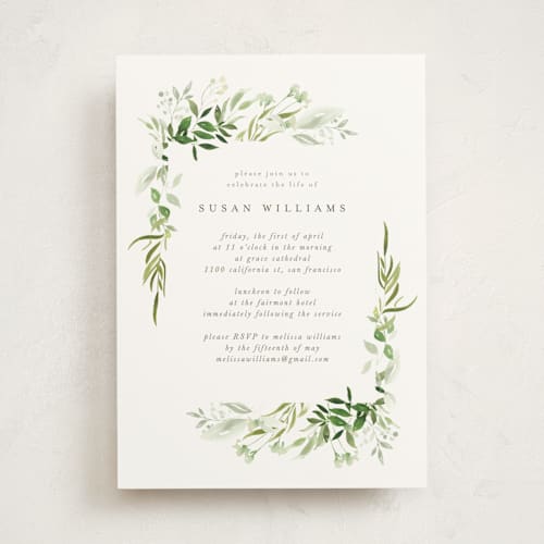 This is a garden memorial cards with standard by Leah Bisch called verdure printing on signature in standard