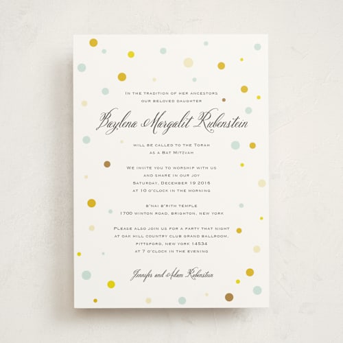 This is a spring bar mitzvah bat mitzvah invitations with standard by Up Up Creative called sweet and solemn printing on signature in standard